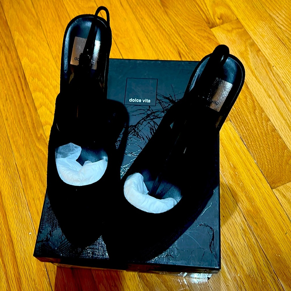 Dolce Vita Twinka Suede Platform Black Slingbacks Sz 8.5